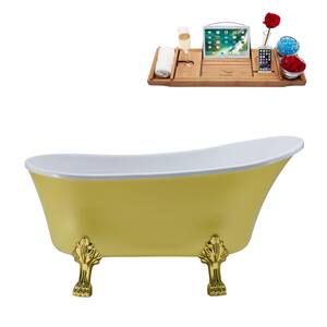 55 in. Acrylic Clawfoot Non-Whirlpool Bathtub in Matte Yellow With Brushed Gold Clawfeet And Matte Black Drain