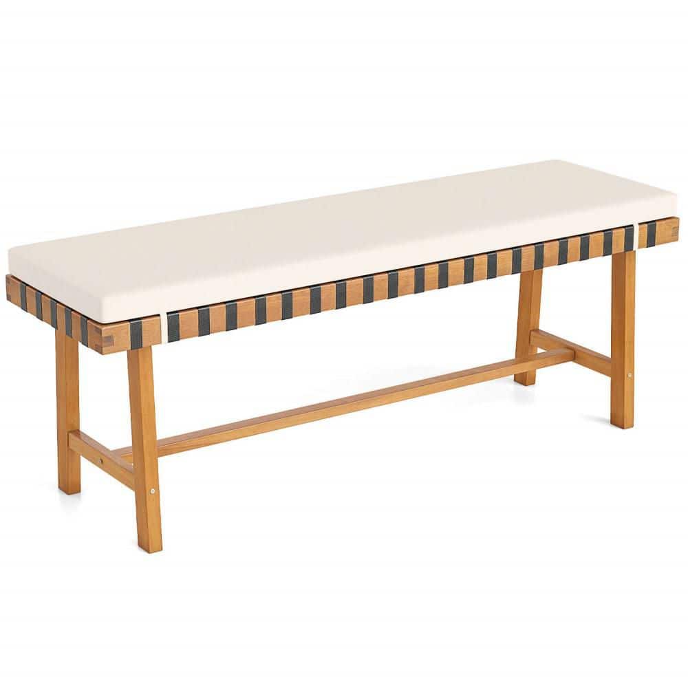 48 in. Long Acacia Wood Outdoor Bench with Thick Padded Seat Cushion Entryway Bench