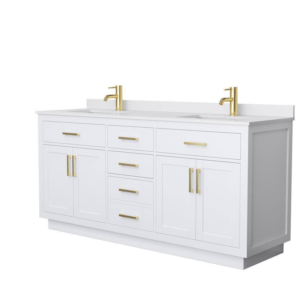 Wyndham Collection Beckett TK 72 in. W x 22 in. D x 35 in. H Double Bath Vanity in White with White Cultured Marble Top, White with Brushed Gold Trim -  840193394155