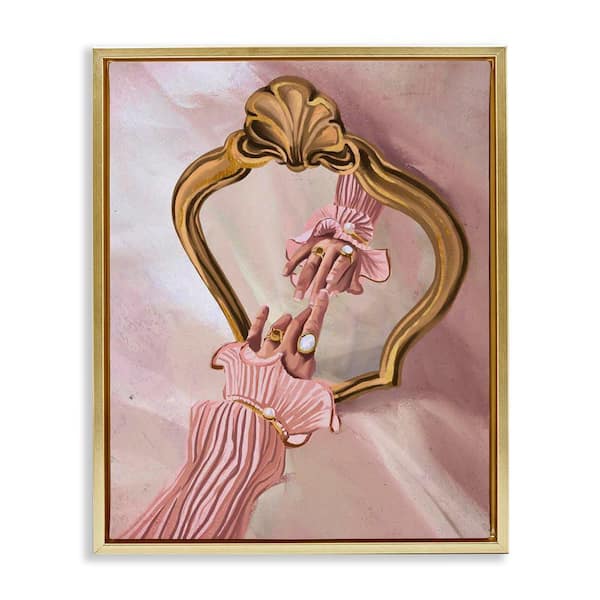 Stupell Industries Chic Hand Mirror Reflection by Svetlana Aleynikova Gold Floater Frame People Graphic Art Print 31 in. x 25 in.