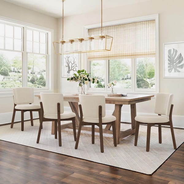Modern Linen Fabric Upholstered Side Chair Solid Wood Dark Brown Legs Dining Chair for Kitchen or Dining Room (Set of 4)
