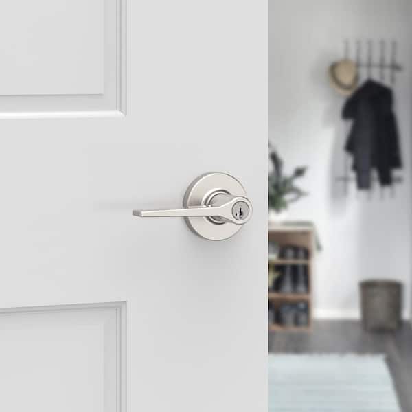 Hollis Round Rose Satin Nickel Keyed Entry Door Handle Featuring SmartKey Security