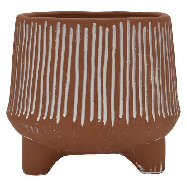 THREE HANDS 7 in. L x 7 in. W x 8 in. H Red Terracotta Footed Planter