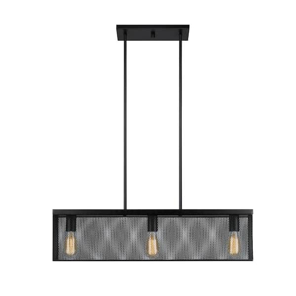 Globe Electric 32 in. 3-Light Black Linear Ceiling Pendant with Metal Mesh Shade