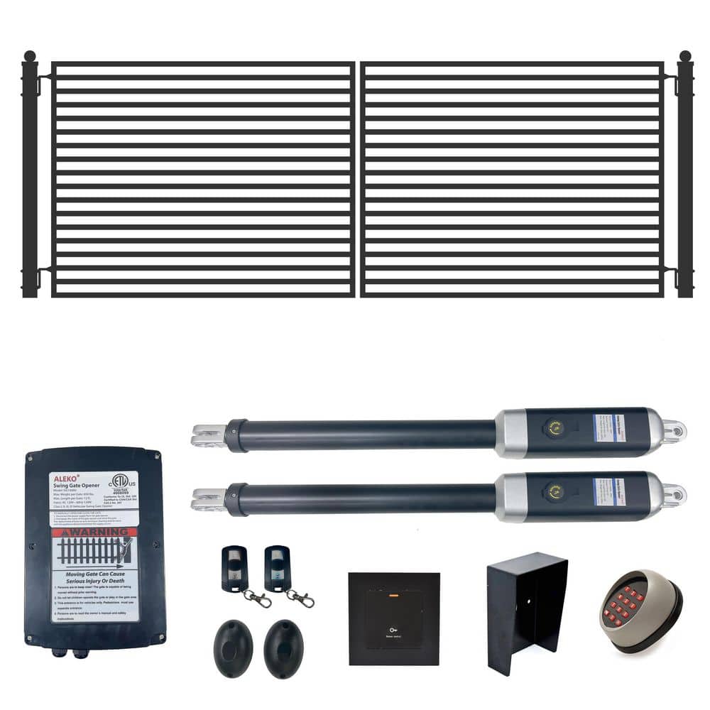 ALEKO 14 ft. x 6 ft. Automated Steel Milan Dual Swing Black Steel