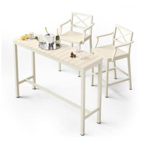 Humphrey 5 Piece 55 in. Cream Alu Outdoor Patio Dining Set Serving Bar Set HDPS Top With Bar Chairs For Balcony Poolside