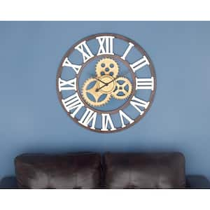 30 in. x 30 in. Brown Metal Gear Wall Clock