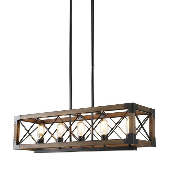 Lnc Solid Wood Modern Farmhouse Chandelier Matte Black Rustic Kitchen Island Lighting 5 Light Pendant Chandelier Nzefi2hd13529a6 The Home Depot