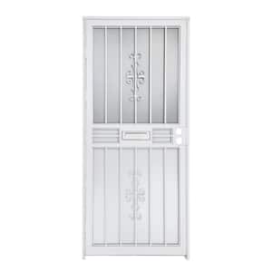 36 in. x 80 in. Storm Security Door White with Brushed Nickel Mail Slot