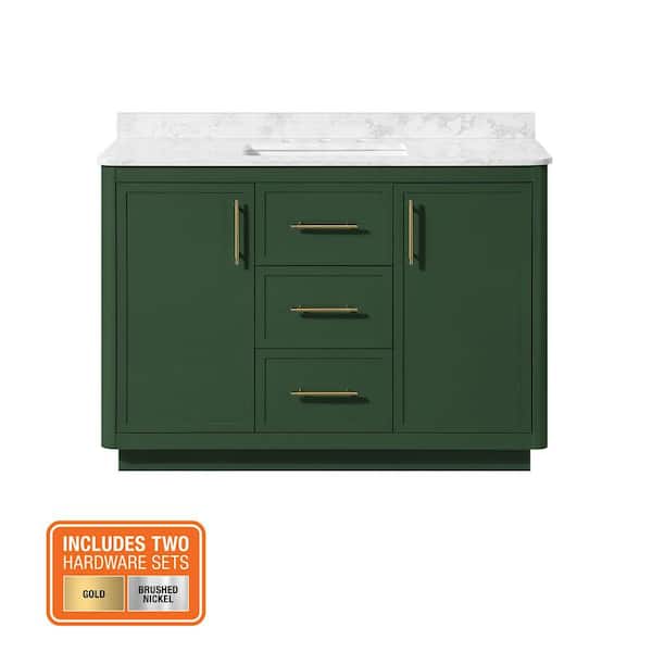 Tamsin 48 in. Single Sink Forest Green Bath Vanity with White Round Corner Engineered Marble Top (Assembled)