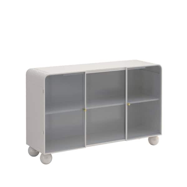Unbranded 47.25 in. W x 14.2 in. D x 29.92 in. H White Metal Linen Cabinet with Glass Doors for Kitchen, Living Room, Bathroom