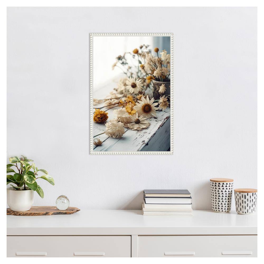 White and Yellow Beaded Frame Botanical Canvas Wall Art