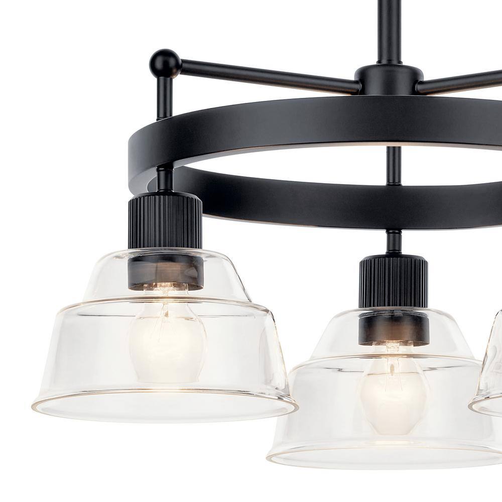 Eastmont Vintage Industrial 3-Light Black Chandelier with Clear Glass Shades