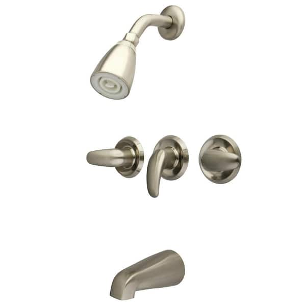 Kingston Brass Legacy 3-Handle 1-Spray Tub and Shower Faucet in Brushed Nickel (Valve Included)