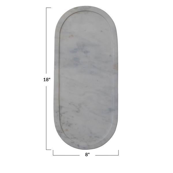 Bloomingville White Oval Marble Serving Tray with Raised Edge