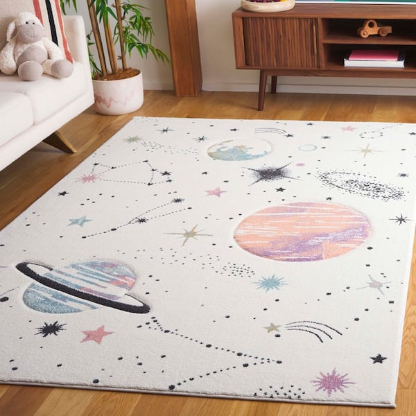 Carousel Kids 3 ft. x 5 ft. Ivory/Orange Galaxy Area Rug