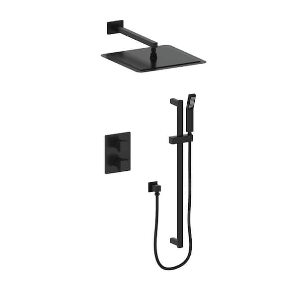 ZLINE Kitchen and Bath ZLINE Crystal Bay 2-Spray Patterns with 2 GPM 15.8" Wall Mount Rainfall Dual Shower Heads in Matte Black