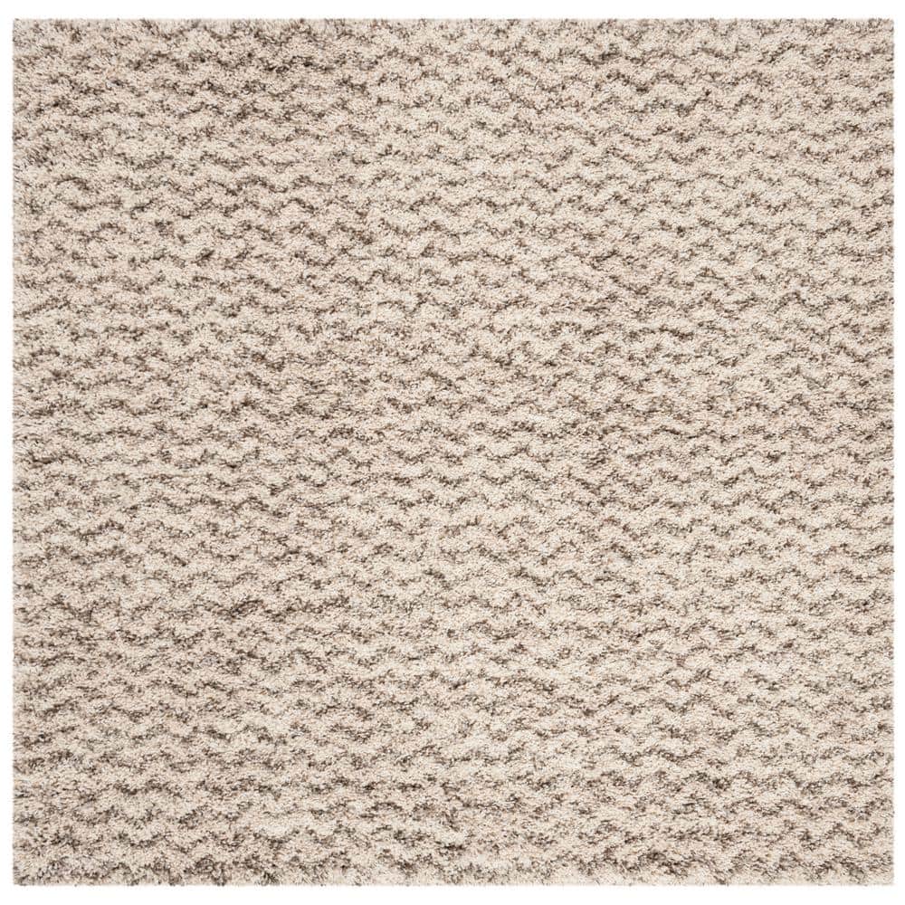 Ivory and Grey High Pile Shag Square Area Rug