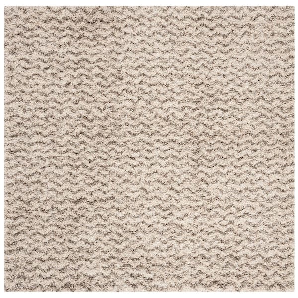 SAFAVIEH Hudson Shag Ivory/Gray 7 ft. x 7 ft. Square Striped Chevron Geometric Area Rug