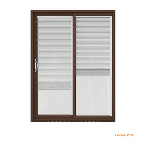 JELD-WEN 60 in. x 80 in. V-2500 Brown Painted Vinyl Left-Hand Full Lite Sliding Patio Door w/White Interior & Blinds