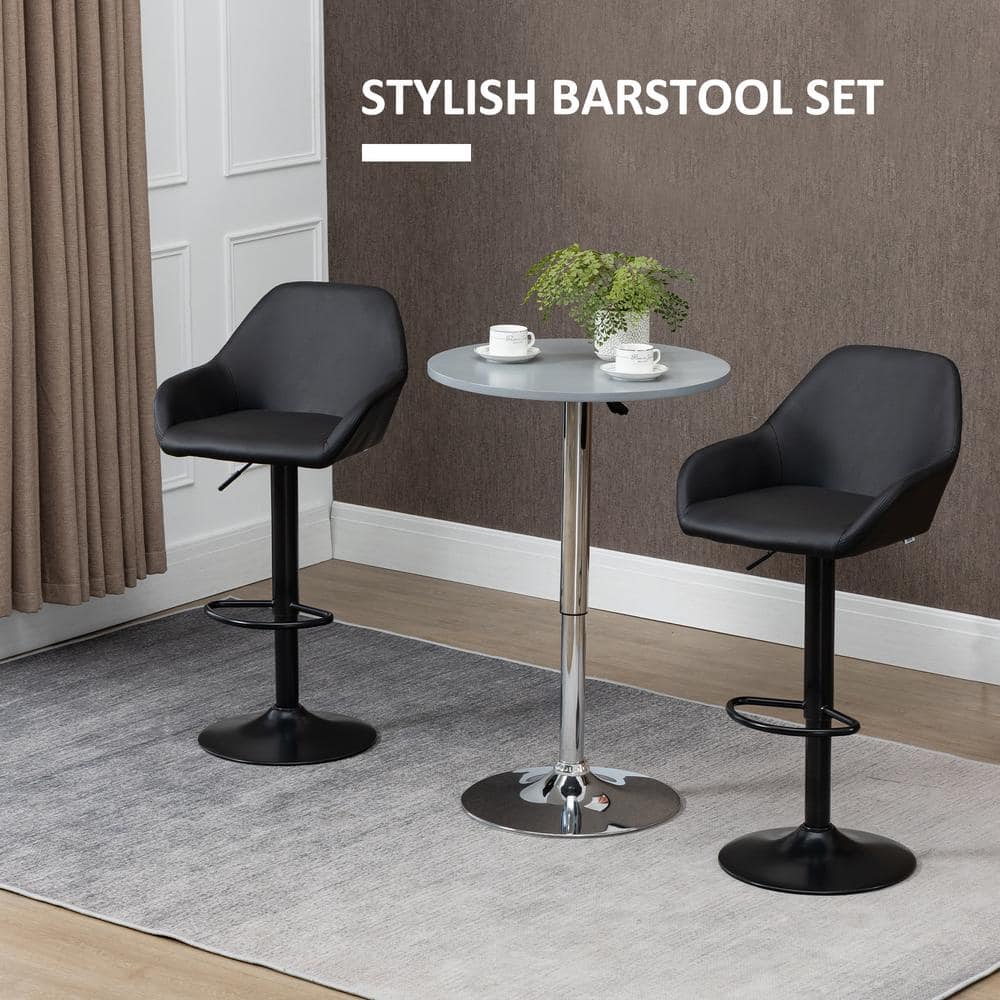 Swivel 58cm Adjustable Black Metal Bar Stools with Footrest - Set of 2
