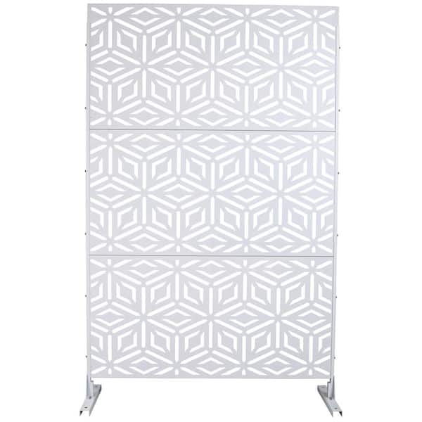 6.3 ft. x 4 ft. White Outdoor Steel Decorative Privacy Screen, Indoor Metal Privacy Fence Panel