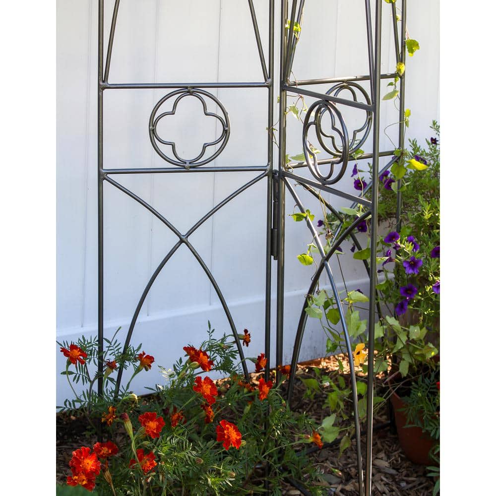 Graphite Wrought Iron Gothic Trellis with Cathedral Arches