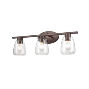 25 in. 3-Light Rubbed Bronze Vanity Light with Clear Glass