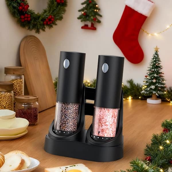 Wudkey 6-Level Adjustable Black Electric Salt & Pepper Grinder Set
