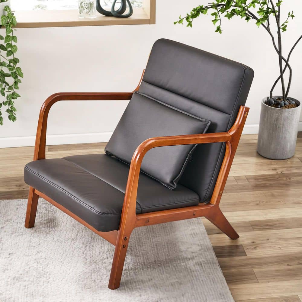 VECELO Mid-Century Modern Accent Chair, Solid Wood Frame, Black