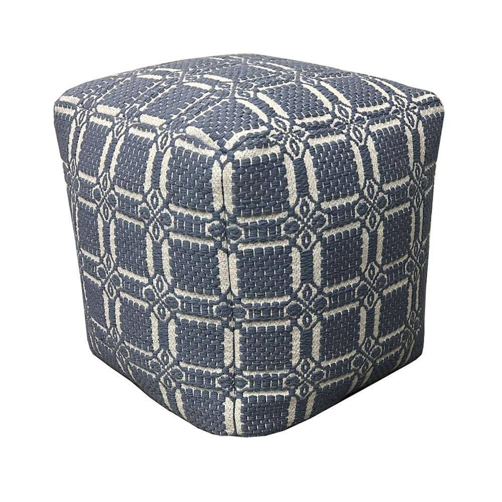 Hampton Bay Blue and White Geometric Square Outdoor Pouf ZZ-PF