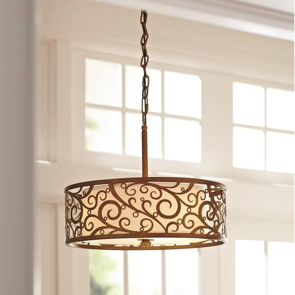 Home Decorators Collection Carousel 3-Light Burnished Gold Pendant Frosted Glass 