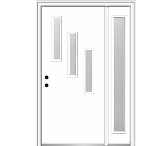Davina 48 in. x 80 in. Right-Hand Inswing 3-Lite Frosted Glass Primed Fiberglass Prehung Front Door on 4-9/16 in. Frame