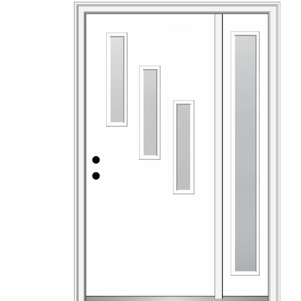 MMI DOOR Davina 48 in. x 80 in. Right-Hand Inswing 3-Lite Frosted Glass Primed Fiberglass Prehung Front Door on 4-9/16 in. Frame