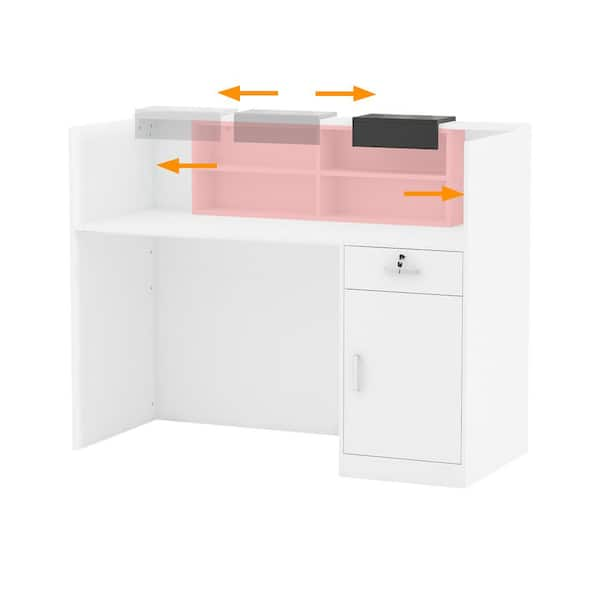 FUFU&GAGA 55.1 in. W x 43.3 in. H White MDF Computer Desk with a Desktop 3- Storage Shelves 1-Drawer and 1-Cabinet DRF-KF250003-01-dd - The Home Depot