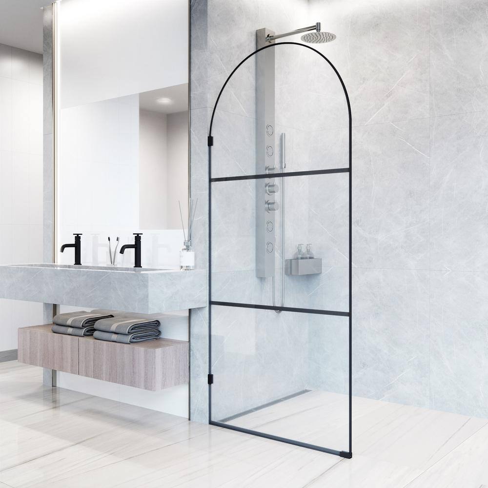 Arden Matte Black 34" x 78" Framed Shower Screen with Clear Glass