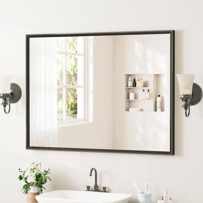 40 in. W x 30 in. H Aluminum Framed Brushed Wall-Mounted Beveled Frame Bathroom Vanity Mirror, Brushed Black