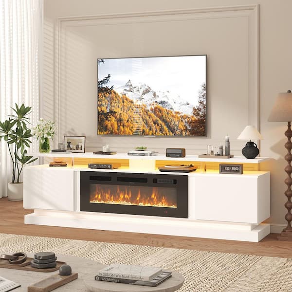 80 in. Freestanding Electric Fireplace TV Stand TV Console with 36 in WiFi Fireplace in White