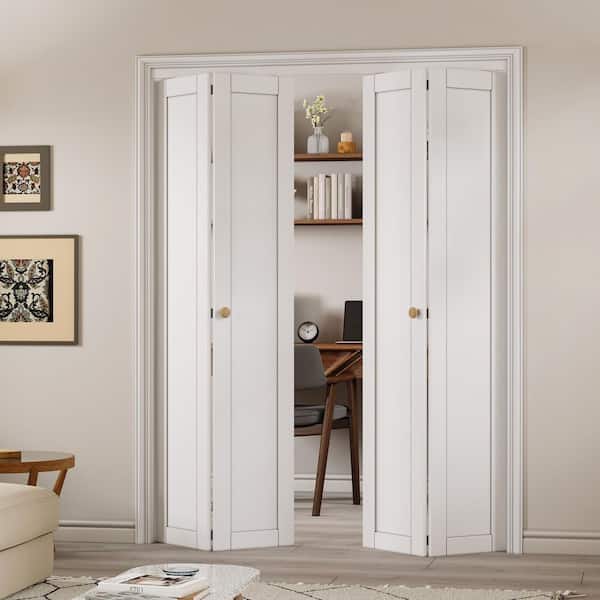60 in. x 96 in. 1-Lite Solid Core Panel White Primed Composite MDF Interior Closet Bi-fold Door with Hardware Kit