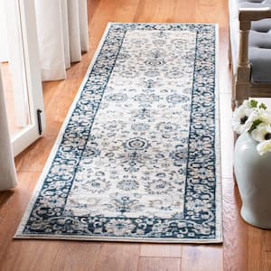 Isabella Cream/Navy 2 ft. x 7 ft. Geometric Runner Rug