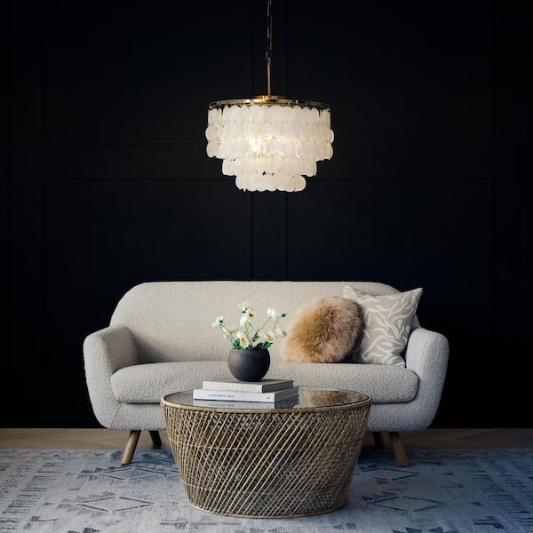 3-Lights Unique Antique Bronze Tiered Capiz Chandelier with Seashell Accents