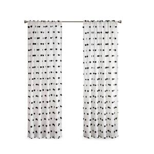 Lauren Black Polyester 50 in. W x 84 in. L Light Filtering Pom Pom Embellished Rod Pocket Curtain