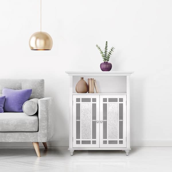 Teamson Home Windsor 26.5 in. W x 34 in. H x 12 in. D Freestanding 2-Door Floor Cabinet with Storage, White