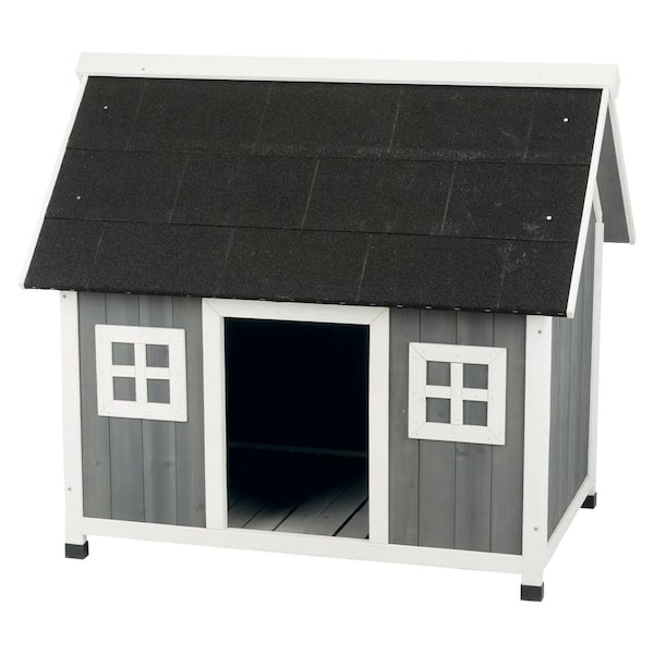 TRIXIE natura Barn Style Dog House, Elevated Pet Shelter, Weatherproof Dog House, Small
