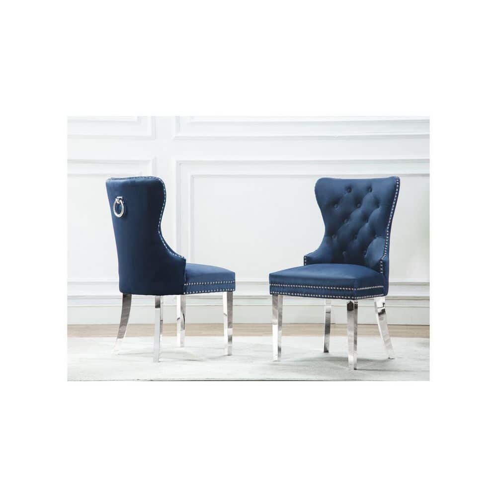 38 in. H Blue Finish High Upholstered Back Armless Dining Chair with Velvet Seat Material