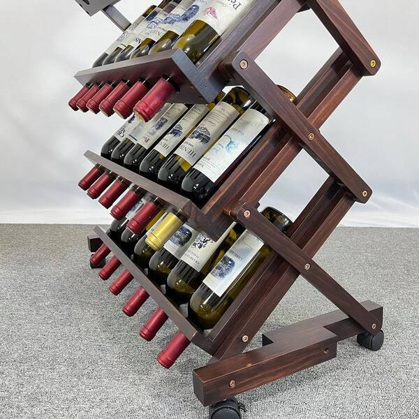 IDEAGLE Freestanding 26-Bottle Walnut Pine Wine Display 5-Tier IDEAGLE Freestanding 26-Bottle Walnut Pine Wine Display 5-Tier