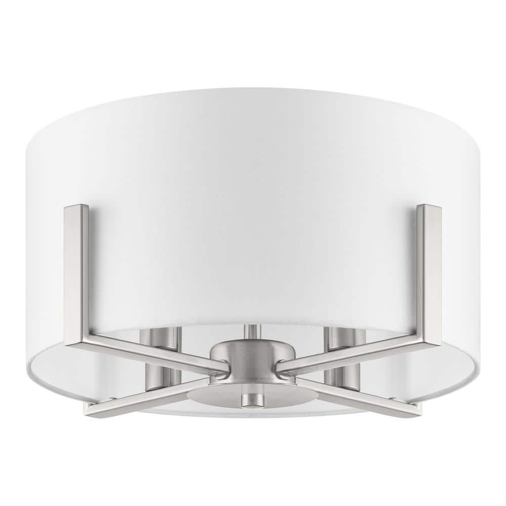 Home Decorators Collection Manhattan 4-Light Brushed Nickel Semi Flush Mount with White Drum Shade