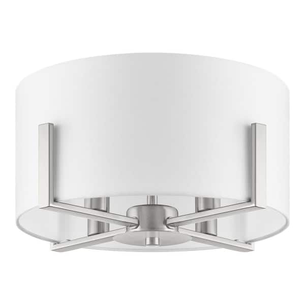 Home Decorators Collection Manhattan 4-Light Brushed Nickel Semi Flush Mount with White Drum Shade