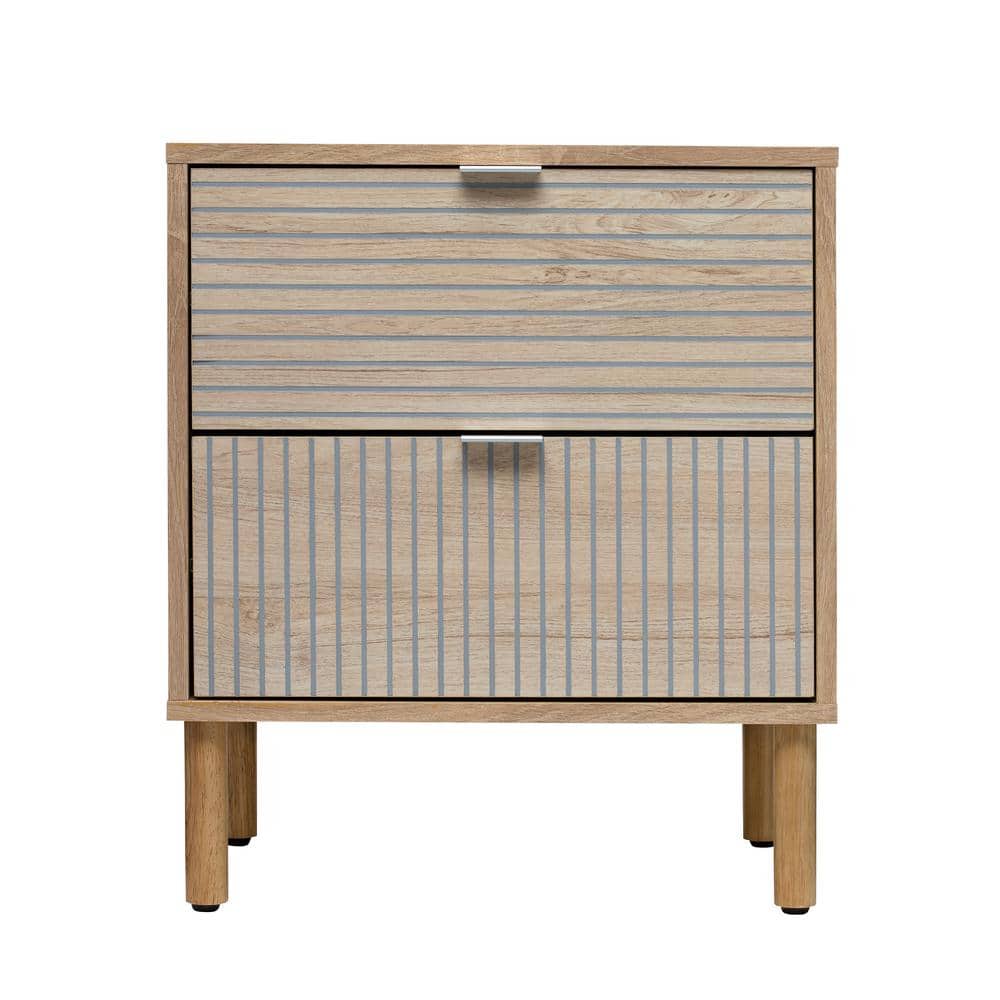 Merk Light Brown Wood 2-Drawer Nightstand