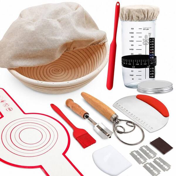 Complete Sourdough Starter Kit with Glass Sourdough Starter Jar, 9 in. Round Bread Proofing Basket for Bread Making
